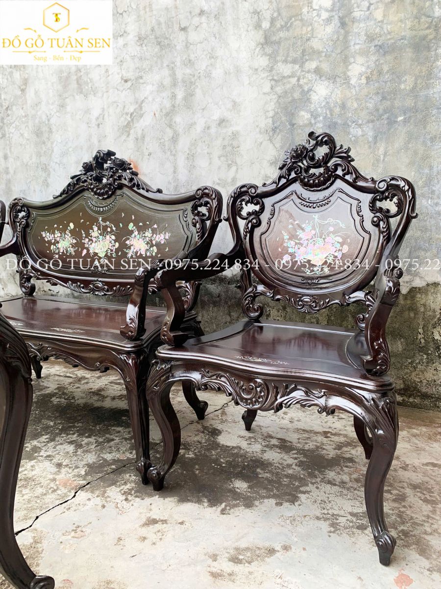 Hình ảnh chi tiết Bộ Ghế Louis Gỗ Gụ Khảm Ốc No2 